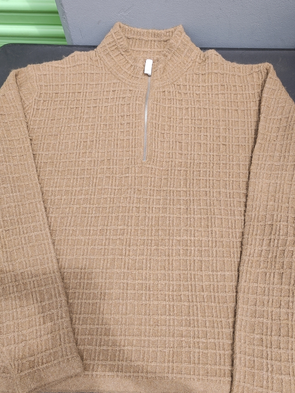 STYLUS Men's Zip-Neck Textured Sweater - Beige